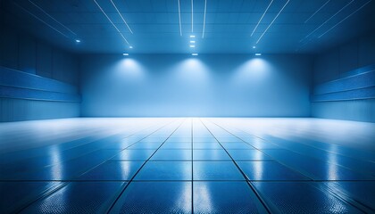 empty blue space with soft lighting and a reflective surface ideal for backgrounds abstract floor