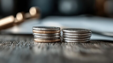 A neat arrangement of coins stacked on a textured wooden surface, symbolizing wealth and financial growth, representing important economic concepts and investment strategies.
