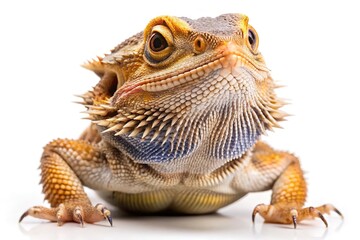 Fototapeta premium Closeup of a bearded dragon lizard on white background