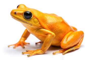 Fototapeta premium Vibrant golden poison dart frog on white background studio shot