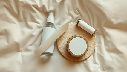 Relaxing Bedtime Self-Care Routine Top-Down View of Essential Products