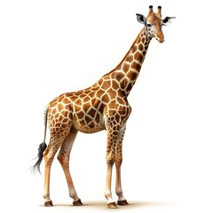 Fototapeta premium Young giraffe standing isolated on white background wildlife photography