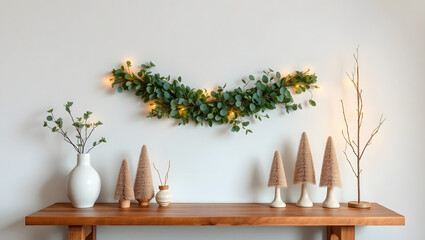 Elegant Eucalyptus Garland Christmas Decor on Wooden Console Table