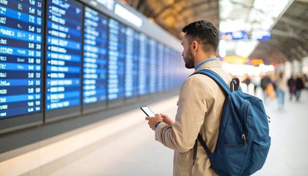 Traveler checking flight info.