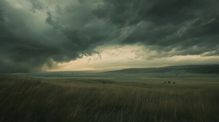 Obraz premium Stormy Plains: Dramatic Landscape Under a Dark Sky