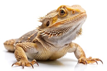 Naklejka premium Closeup of a bearded dragon lizard on white background