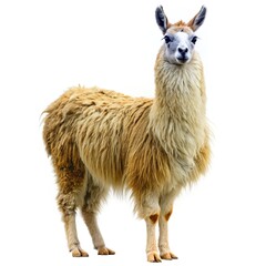 Fototapeta premium Light brown llama standing isolated on white background