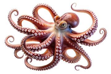 Obraz premium Detailed closeup of a common octopus with eight tentacles on white background