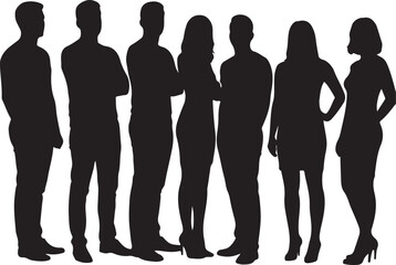 A Group of People Silhouette Standing Together in a Row, Featuring Both Men and Women of Various Shapes and Sizes
