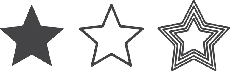 Monochromatic Starry Trio A Symbolic Journey Through Solid Outline and Multiple Contours Revealing Varied Artistic Star Representations