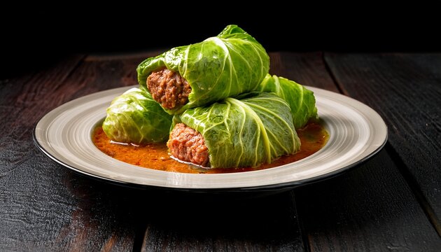 wrapped minced meat in cabbage leaves polish dish go bki