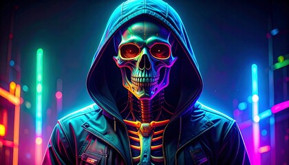 Neon Skull Cyberpunk Portrait.