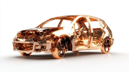 A stunningly detailed rose gold car chassis sits on a pristine white background, showcasing the elegance of modern engineering and design in an artistic light.