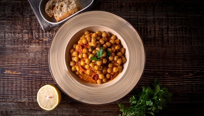 Fototapeta premium a healthy vegan chickpea meal presented beautifully on a wooden table
