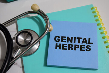 Concept of Genital Herpes write on sticky notes isolated on Wooden Table.