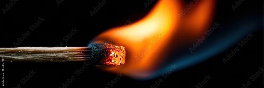 Poster burning fuse emitting bright flames with empty space on the left set against a dark background at ni