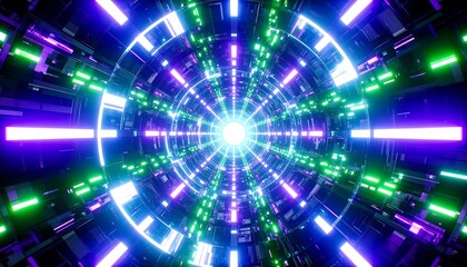 Neon Tunnel with Abstract Light, and 3D.