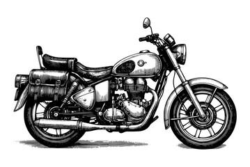 Classic motorcycle in a black and white line-art style