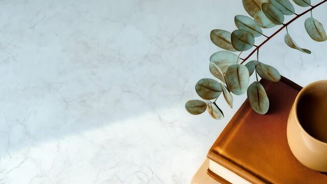 Cozy Reading Setup on Marble Table