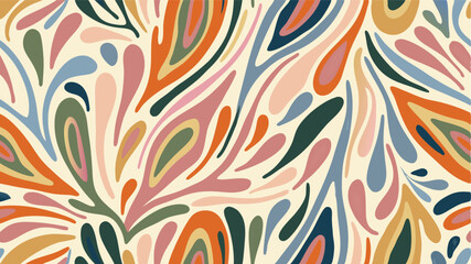 Colorful abstract pattern with teardrop shapes in earth tones on a light background design element