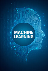 Machine Learning Concept with Human Head Silhouette and Circuit Board Pattern