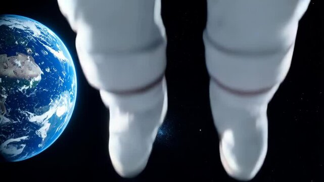 Astronaut in spacesuit with American flag patch, floating in orbit with planet Earth visible in the background, space exploration concept