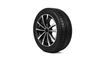 Obraz premium Black Car Wheel on White Background.