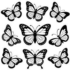 Fototapeta premium Fun Butterfly Silhouettes Set – 2D Black Line Art Vector Collection