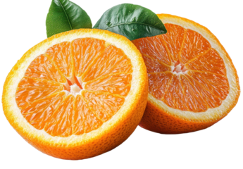 Orange fruit slices isolated on transparent background. PNG.
