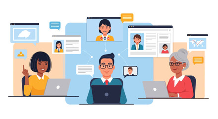 Global Online Collaboration Diverse Team Working Remotely