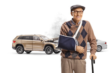 Injured elderly man in a car accident