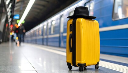Yellow Suitcase Subway Platform Travel.