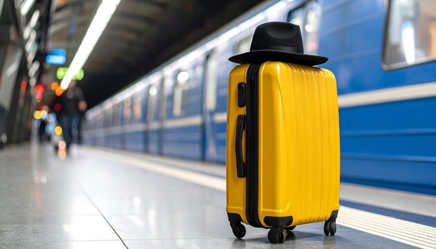 Yellow Suitcase Subway Platform Travel.