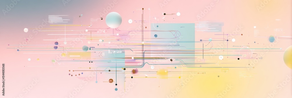 Aufkleber Abstract Representation of API Integration Featuring a Pastel Background With Geometric Designs and Flowing Lines