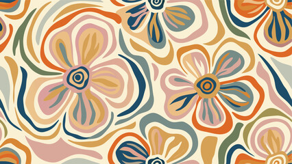 Floral pattern with abstract shapes and muted colors creating a retro aesthetic design look overall