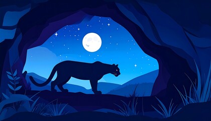 Night Panther Cave Silhouette.