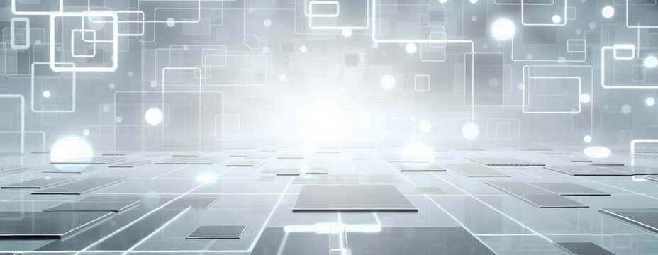 a white and gray technological background, in the style of double lines, cypherpunk, light-filled, minimalist backgrounds, human connections, bokeh, computer-aided manufacturing Generative AI