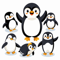 Fototapeta premium Penguin Vector Set Cute Cartoon Penguins Isolated on White