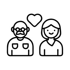 Illustration of loving senior couple with heart for retirement planning and family support design