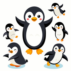 Fototapeta premium Penguin Vector Set Cute Cartoon Penguins Isolated on White