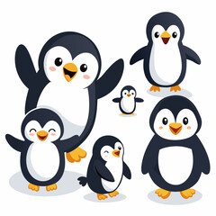 Obraz premium Penguin Vector Set Cute Cartoon Penguins Isolated on White