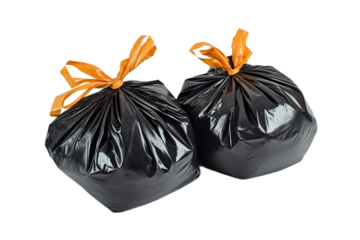 Two Black Plastic Garbage Bags Tied bin full dark 