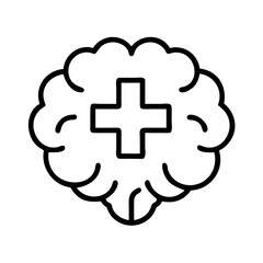 Mental health brain with cross symbol icon for psychology and healthcare concept illustration vector