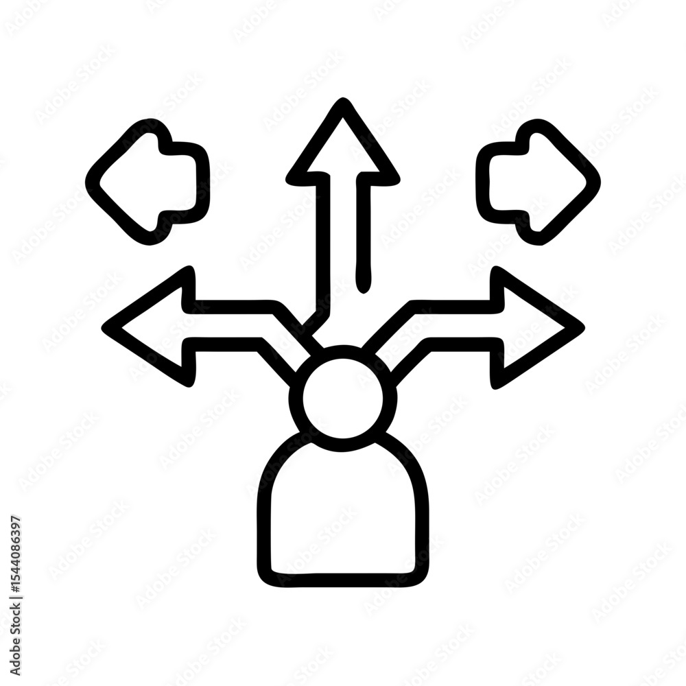 Poster decision making process icon showing different directions and multiple choices for business strategy