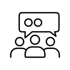 Group discussion and communication vector icon, people talking and sharing ideas in a meeting concept