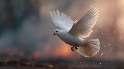 White dove with flames &ndash; symbol of the Holy Spirit in Christian tradition