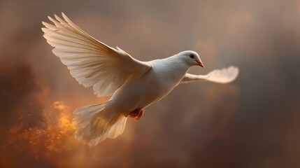 White dove with flames – symbol of the Holy Spirit in Christian tradition