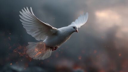 White dove with flames – symbol of the Holy Spirit in Christian tradition