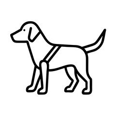Vector line art illustration of a dog wearing harness for pet care and animal safety and training
