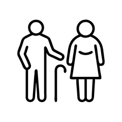 Elderly couple icon vector illustration, senior citizens with cane, retirement home, old age care symbol
